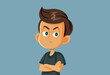 Upset Little Boy with Arms Crossed Vector Cartoon Illustration
