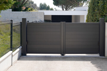 Aluminum gate dark gray modern style home double black portal of suburb door house