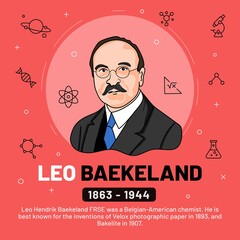 Vector illustration of famous personalities: Leo Baekeland with bio