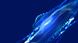 © Siarhei - Hi-tech, sci-fi 3D illustration Abstract musical beat. Sound wave in field of big data particles. Dancing dots of a neural network in a nanotechnology cyberspace project. Bokeh and bright LED flashes