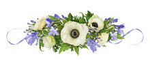 Anemones And Blue Agapanthus Flowers In A Floral Arrangement Isolated