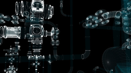 Poster - Particle hologram industrial equipment, valves, pipes and sensors
