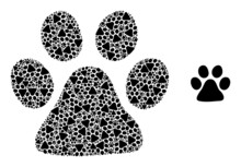 Recursive Composition Paw Print Icon. Vector Collage Is Created Of Recursive Rotated Paw Print Elements. Recursion Collage Of Paw Print Icons.