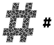 Recursion Mosaic Hashtag Icon. Vector Mosaic Is Composed From Recursive Rotated Hashtag Elements. Recursion Mosaic From Hashtag Icons.