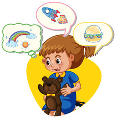 Wall Mural - girl with many speech bubbles