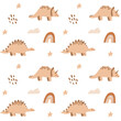 Vector colored childish pattern with cute dinosaurs and rainbow. Scandinavian boho wall art, background. Kids print with cute triceratops and stegosaurus,. Apparel, textile, seamless wallpaper