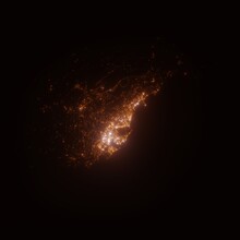 Monaco street lights map. Satellite view on modern city at night. Imitation of aerial view on roads network. 3d render