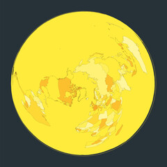 Poster - World map. Wiechel projection. Futuristic world illustration for your infographic. Bright yellow country colors. Radiant vector illustration.