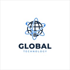 Wall Mural - Globe technology logo vector. Modern World logo