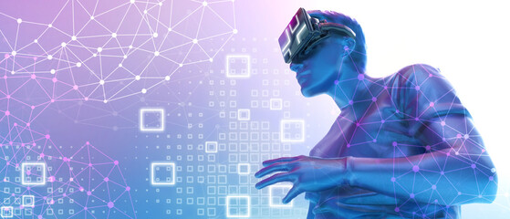 Aufkleber - Experiences of metaverse virtual world entertainment and Future digital technology cyber Concept, cyber space futuristic, Innovation of cyber Space,man with virtual reality VR-3d Rendering