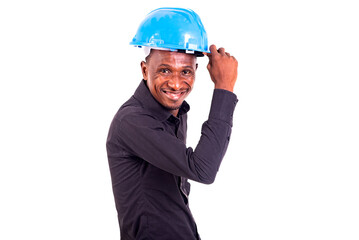 Poster - young man engineer wearing hard hat smiling.