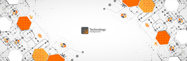 Abstract technology concept. Circuit board, high computer background. Vector illustration with space for content, web - template, business tech presentation.