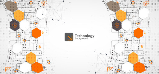 Abstract technology concept. Circuit board, high computer background. Vector illustration with space for content, web - template, business tech presentation.