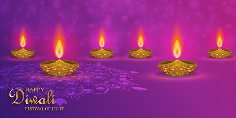 Happy Diwali vector illustration. Festive Diwali and Deepawali card. The Indian festival of lights on color background