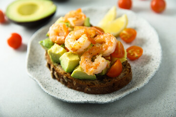 Wall Mural - Shrimp toast with tomato and avocado