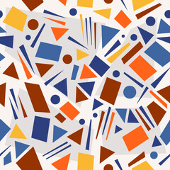 Poster - Multicolored circles, triangles and rectangles blend seamlessly to create a sample art painting. Endless abstract decor picture in vector, color pattern geometry.