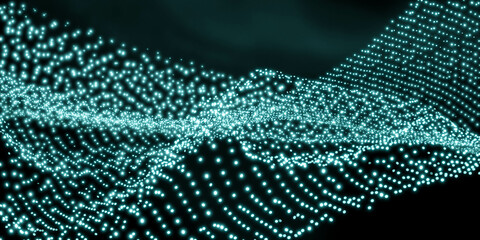 Poster - blue abstract mesh net dot web wave geometric technology design 3d render illustration