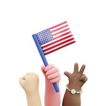 Stay Strong America. 3D Hand Holding Flag Of USA. Stop War, Make Peace High Quality 4th Of July Illustration.