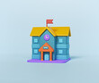 3D School building isolated. minimal icon. Educational institution front view. 3d rendering