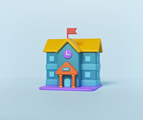 Poster - 3D School building isolated. minimal icon. Educational institution front view. 3d rendering