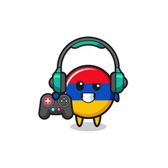 Wall Mural - armenia flag gamer mascot holding a game controller