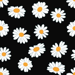 Wall Mural - Floral seamless pattern on black background. Chamomile design for fabrics.