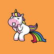 Cute Unicorn Pooping Rainbow Cartoon Vector Icon Illustration. Science Food Icon Concept Isolated Premium Vector.