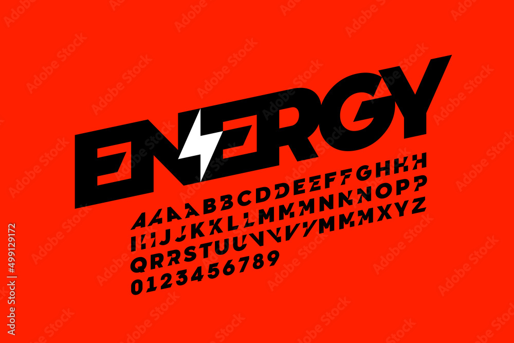 Lightning bolt symbol style font design, alphabet letters and numbers ...