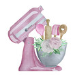 © Берилло Евгения - Watercolor pink pastry planetary mixer with flowers and greenery. Bakery illustration for invitation, pastry, menu, logos