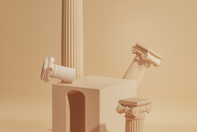 Classical Greek Pillar Platform, Classic Luxurious Abstract Podium Cosmetic Background. Ancient Column Pedestal Isolated Museum Piece Background, 3d Rendering Illustration.
