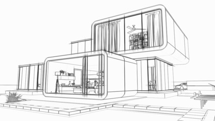 Aufkleber - Architect draft, modern house