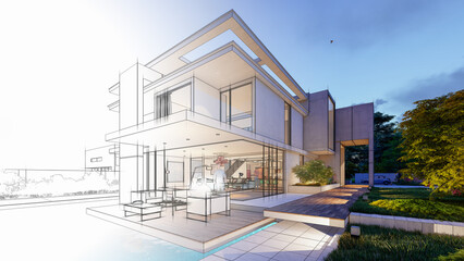 Poster - Upscale modern mansion with pool