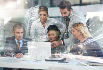 Poster - theyre planning to take over the city. multiple exposure shot of a group of businesspeople working t