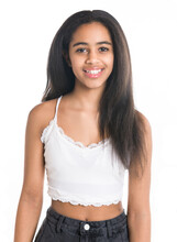 Beautiful Black Teen Posing On Studio White Background
