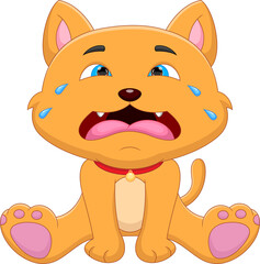 Canvas Print - cartoon baby cat crying on white background