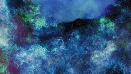 Wall Mural - blue and green stars, planets and galaxy in a free space
