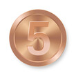 Bronze coin with number five Concept of internet icon