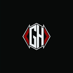 GH initial monogram logo for gaming with Gemoteric line polygon shape style design on isolated background,shield monogram logo