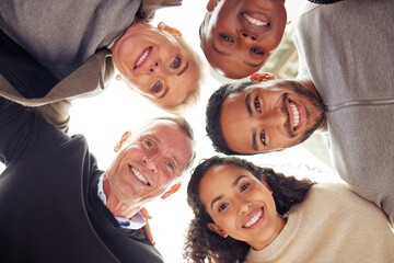 Poster - Our diversity is what allows us to excel. Portrait of a group of businesspeople standing together in a huddle.