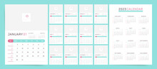2023 Year Calendar Template With Notes And Place For Photo Or Brand Image. Vector 2023 Planner Organizer With Free Copy Space And Notes Space.	