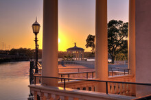 Sunset On The Pavillions And Gazebo's At The Waterworks On The Schuykill River In Philadelphia