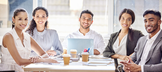 Aufkleber - We accomplish so many great things as a team. Portrait of a group of businesspeople having a meeting in an office.