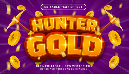 Poster - hunter gold 3d text effect and editable text effect with coin illustration