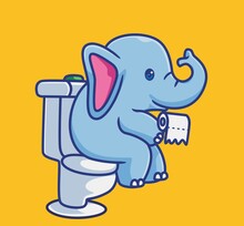 Cute Elephant Using Toilet Tissue. Isolated Cartoon Animal Illustration. Flat Style Sticker Icon Design Premium Logo Vector. Mascot Character