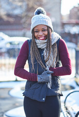 Aufkleber - She wears winter well. Portrait of a beautiful young woman enjoying a wintery day outdoors.