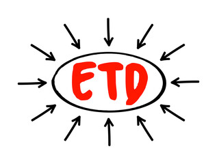 Poster - etd - estimated time of departure or estimated time of delivery acronym text with arrows, business c