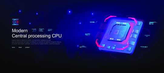Fototapete - modern cpu illustration central computer processor. futuristic microchip processor. new generation d