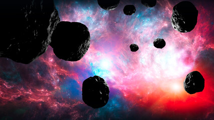 Wall Mural - exploration of new worlds, space and universe, new galaxies. planets in backlight. debris and meteor
