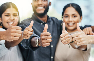 Poster - I love working with my team. Shot of a group of businesspeople together giving the thumbs up.