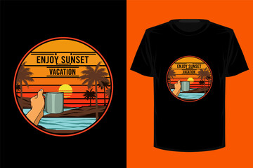 Wall Mural - Enjoy sunset vacation retro vintage t shirt design